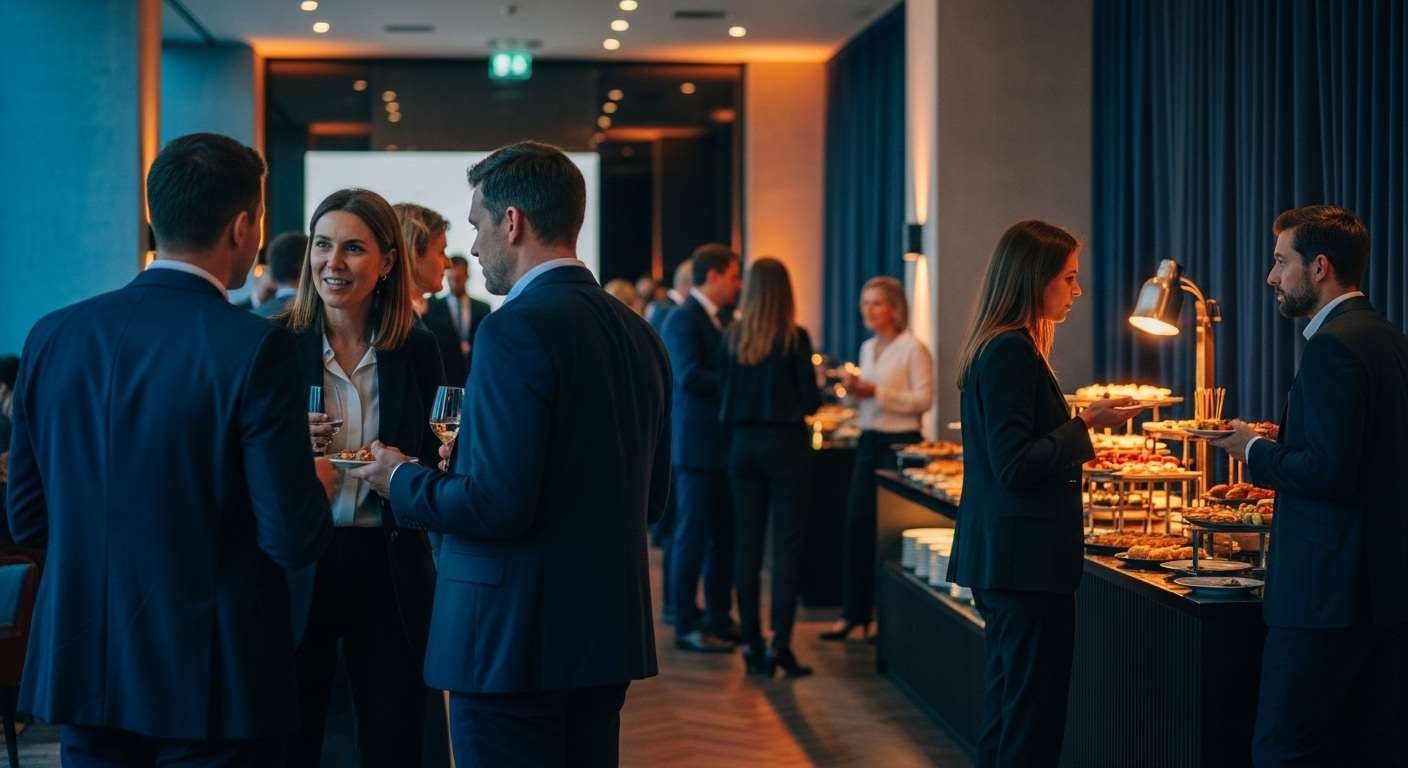 Groupe de collaborateur en échanges informels lors d'une soirée d'entreprise